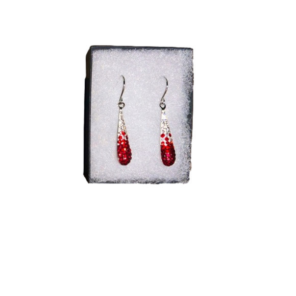 Red & Silver Drop Earrings - Picture 1 of 2